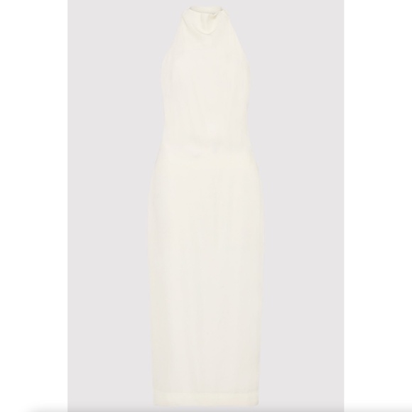 574. ST. AGNI Asymmetrical Belt Back Off White Midi Dress $449 Like New XS - Picture 4 of 5